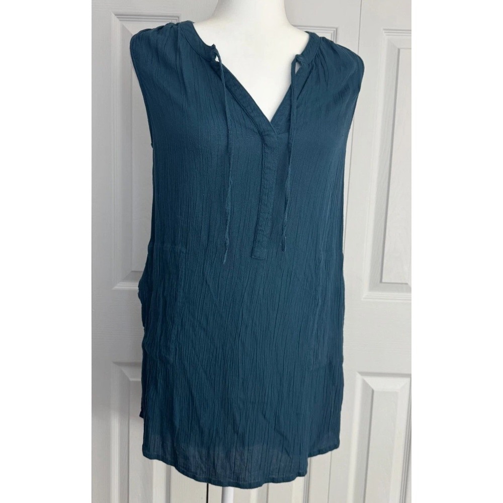 Prana Natassa Crinkled Beach Cover Up Women Small Petrol Blue V-Neck Sleeveless